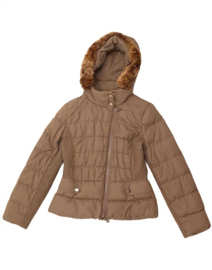 KAREN MILLEN Veste matelassée à capuche pour femme UK 12 Beige moyen Polyamide
