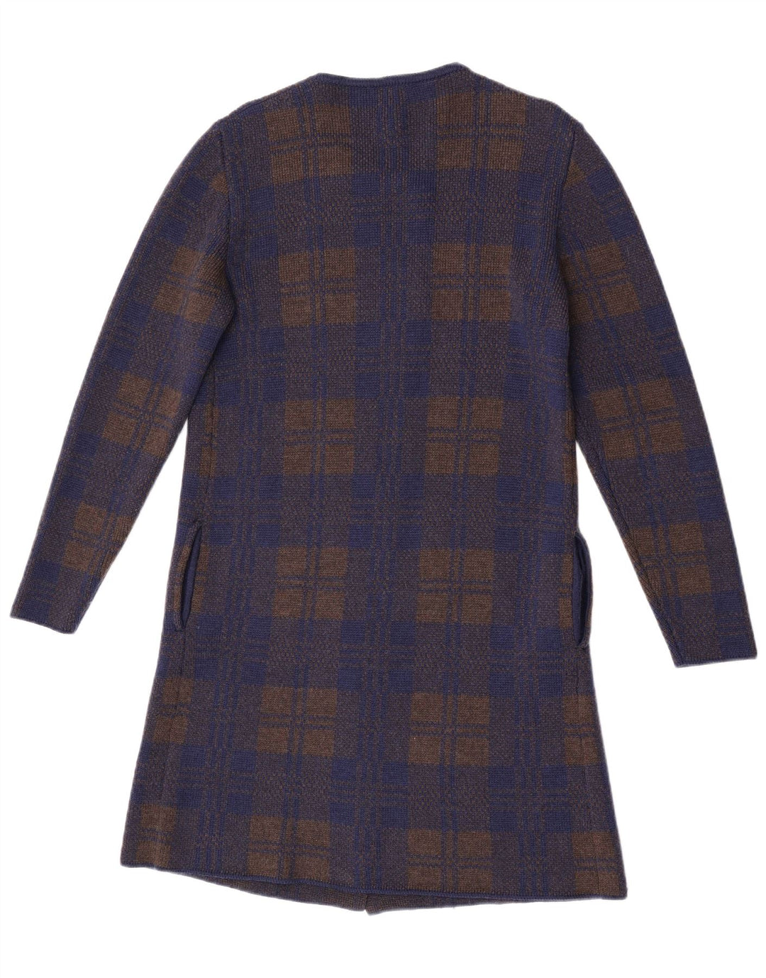 vintage Femme Longline Cardigan Pull UK 14 Moyen Bleu Marine Check
