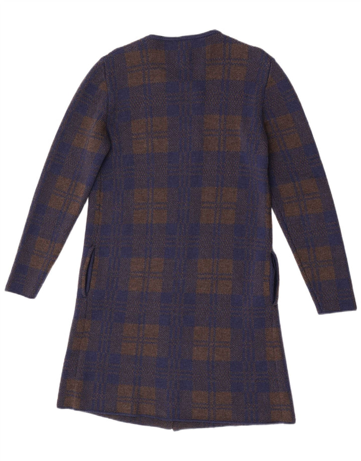 vintage Femme Longline Cardigan Pull UK 14 Moyen Bleu Marine Check