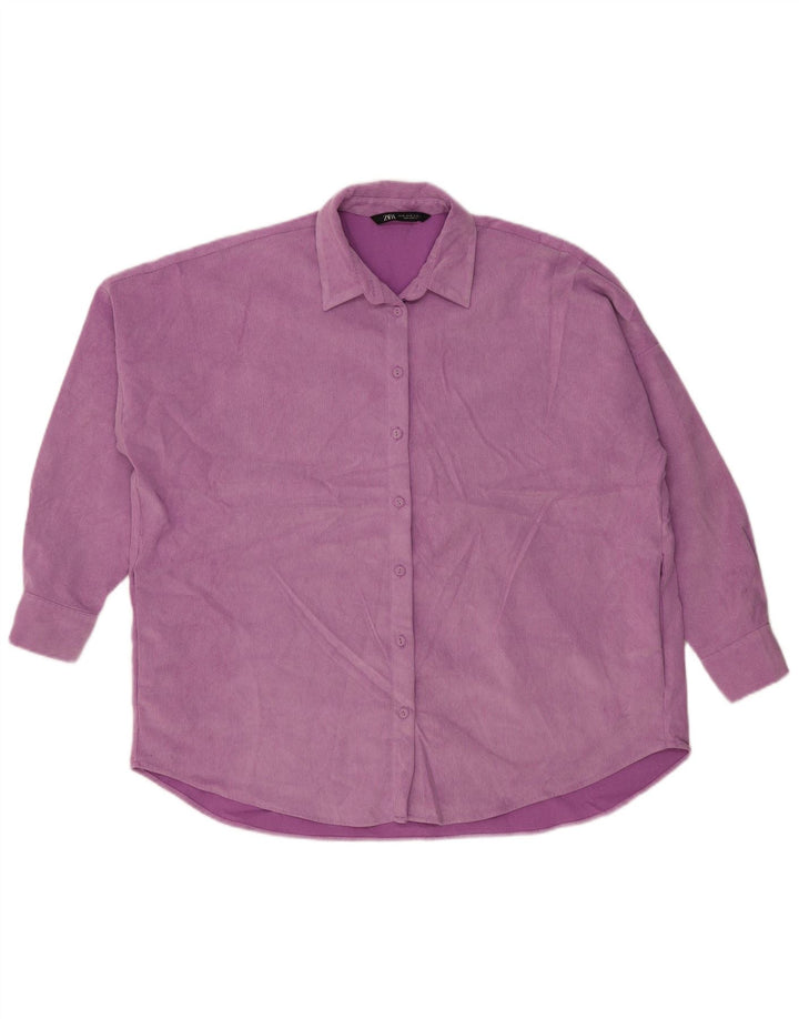 Zara Chemise surdimensionnée en velours côtelé pour femme UK 14 Polyester violet moyen