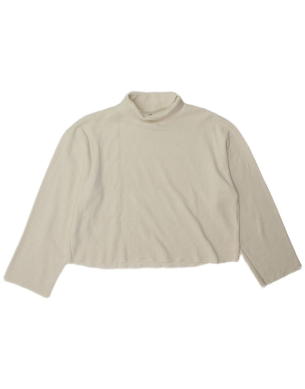 Zara Femme Haut Court Col Roulé Manches Longues UK 14 Medium Off White
