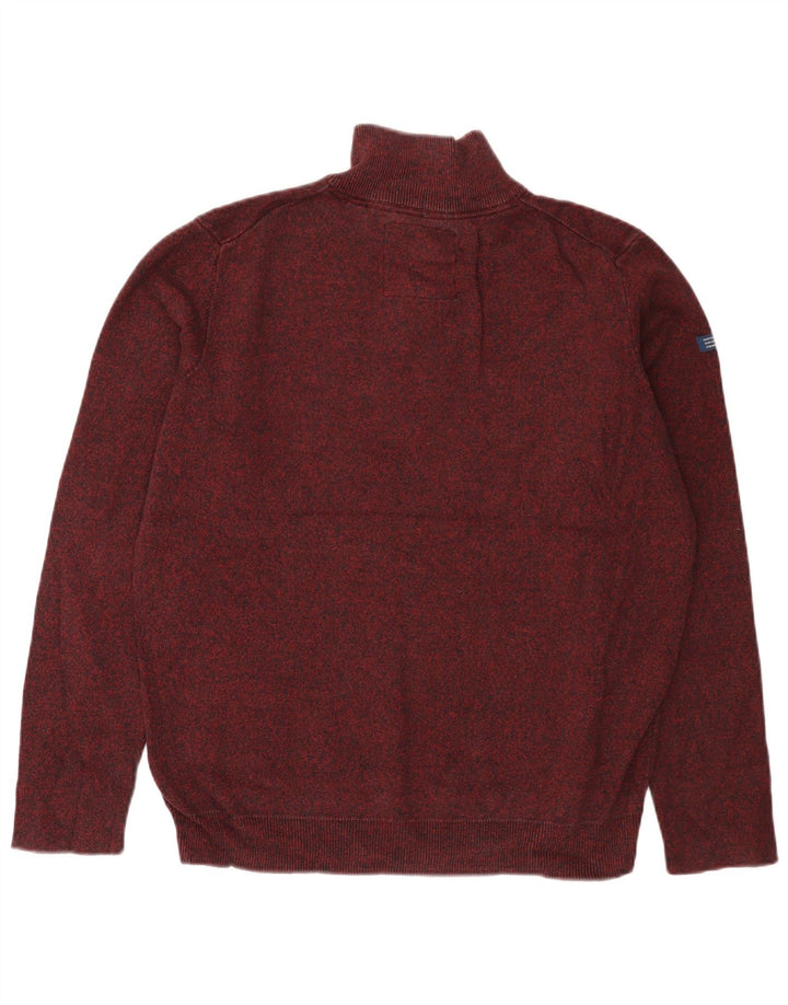 SUPERDRY Pull col zippé pour femme UK 18 XL Coton moucheté bordeaux