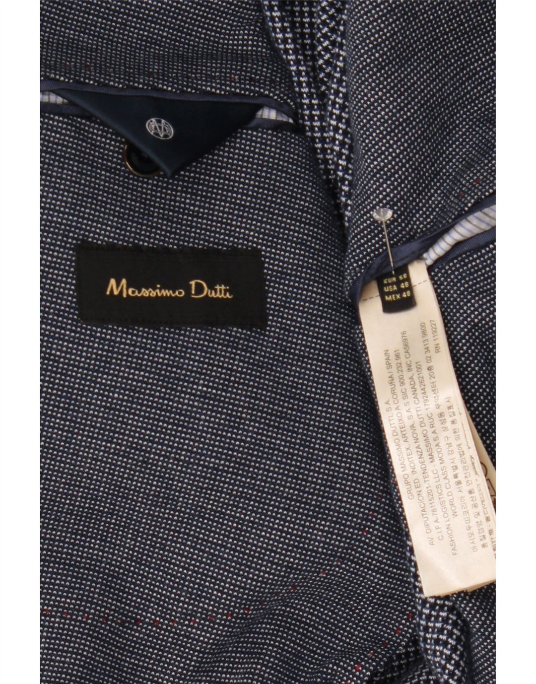 Massimo Dutti Veste Blazer 2 Boutons Homme EU 58 2XL Bleu Marine Coton