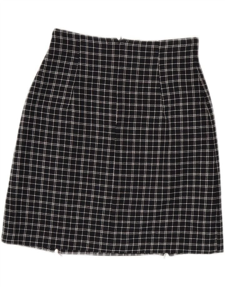 vintage Femme Jupe Droite Petit W26 Noir Check Polyester
