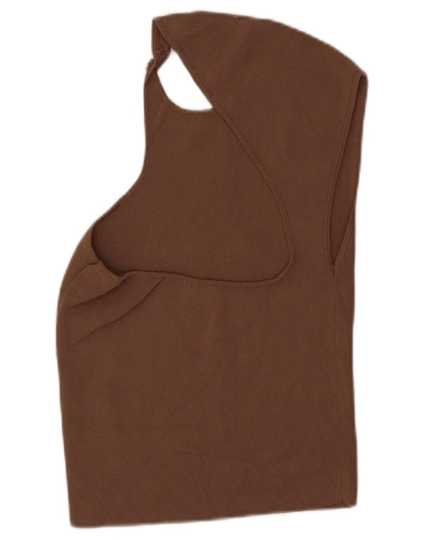 Zara Womens Top court sans manches découpé UK 12 Viscose marron moyen