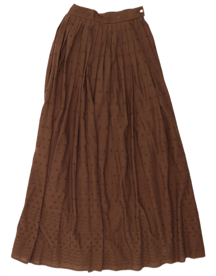 vintage Femmes Motif Abstrait Plissé Maxi Jupe W24 XS Marron