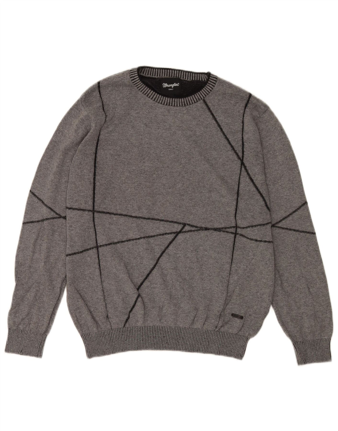 Wrangler Pull à col rond pour homme en coton géométrique gris moyen