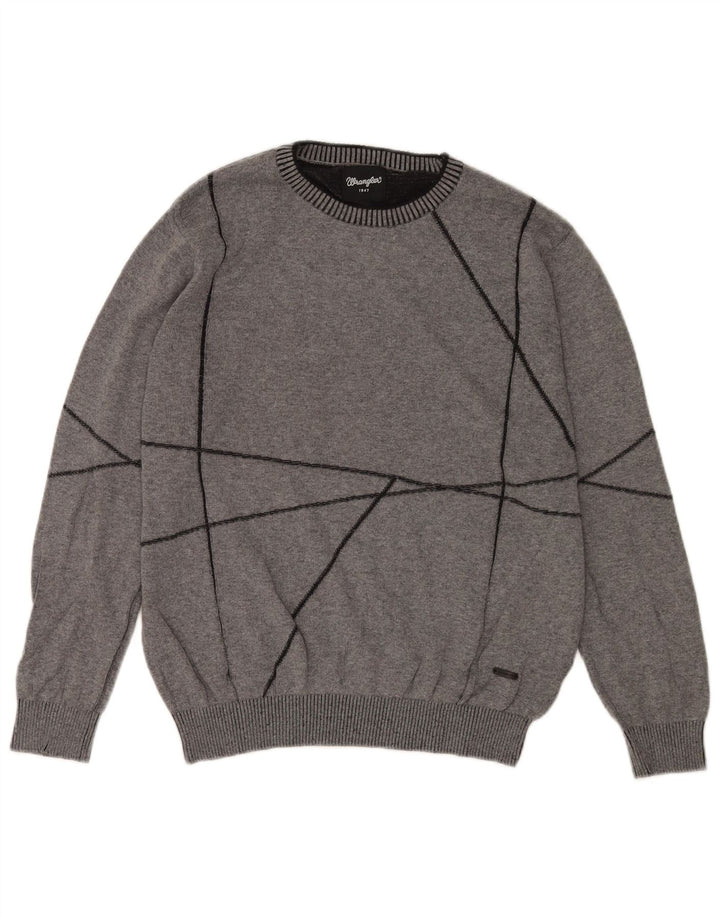 Wrangler Pull à col rond pour homme en coton géométrique gris moyen