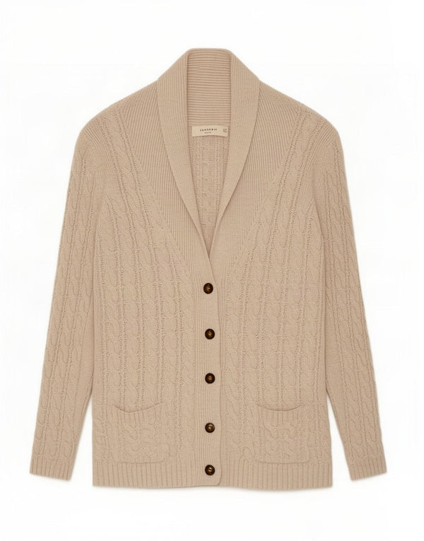 Zara Cardigan Femme Pull UK 16 Grand Coton Beige