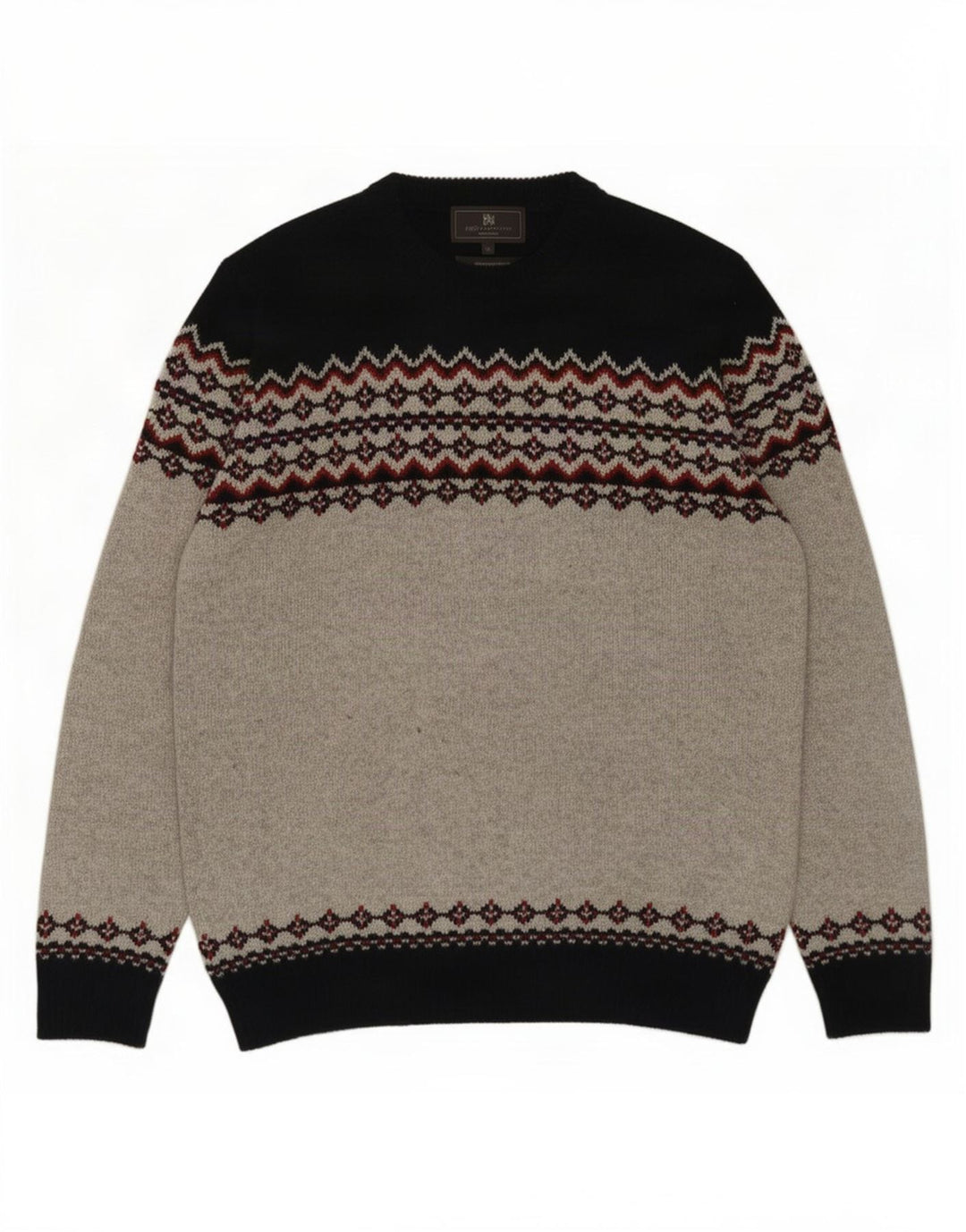 Marks & Spencer Pull à col rond pour homme Gris moyen Fair Isle