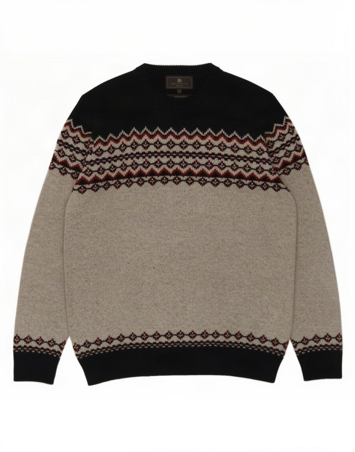 Marks & Spencer Pull à col rond pour homme Gris moyen Fair Isle