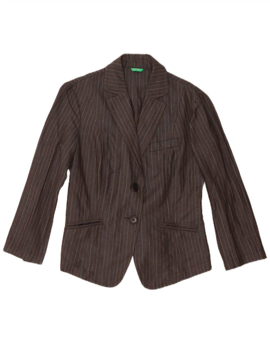 Benetton Veste Blazer 2 Boutons Femme IT 44 Viscose Rayée Gris Moyen