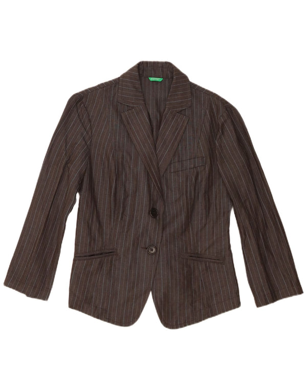 Benetton Womens 2 Button Blazer Jacket IT 44 Medium Grey Striped Viscose