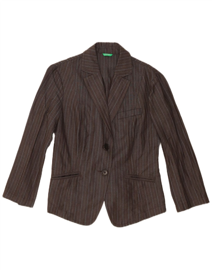 Benetton Veste Blazer 2 Boutons Femme IT 44 Viscose Rayée Gris Moyen
