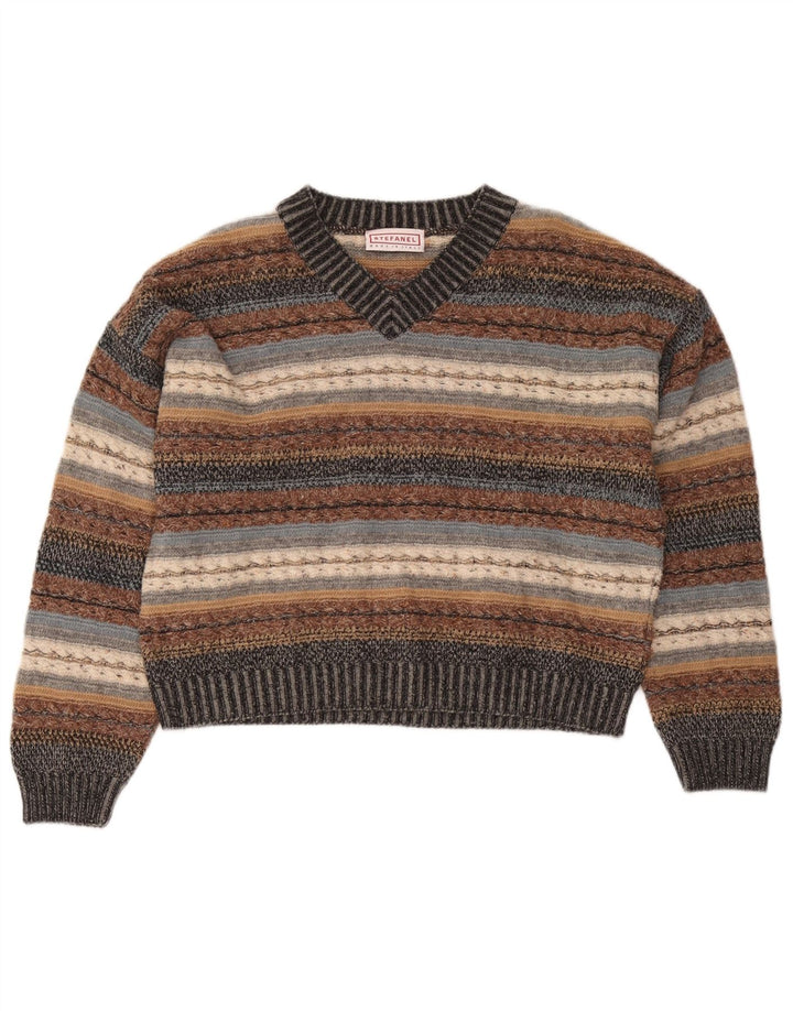 Stefanel Pull col V pour femme UK 14 Large Rayé Multicolore
