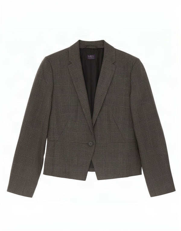 Marks & Spencer Veste blazer à 1 bouton pour femme UK 12 pied-de-poule gris moyen