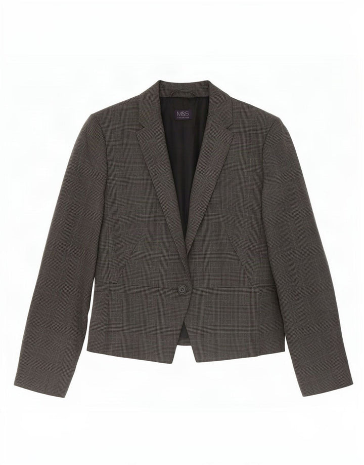 Marks & Spencer Veste blazer à 1 bouton pour femme UK 12 pied-de-poule gris moyen