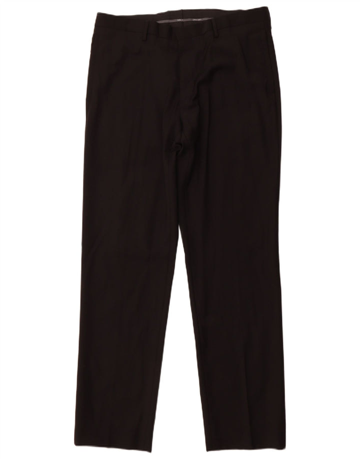 ZARA Pantalon de costume droit pour homme EU 44 Large W34 L31 Laine noire