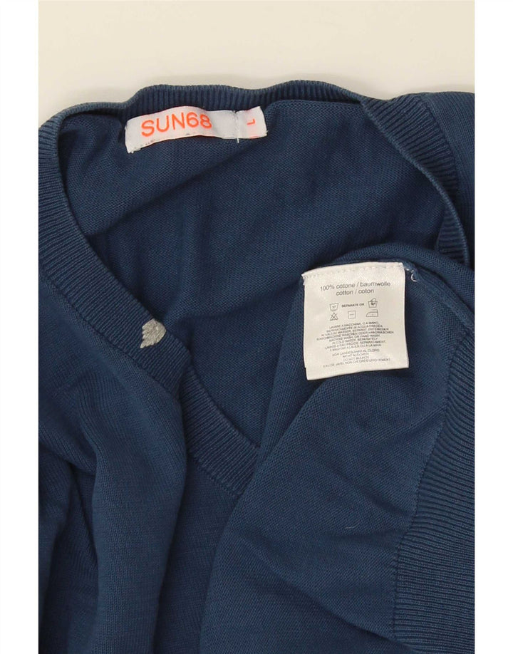 Sun68 Pull col V pour homme en coton bleu Taille L