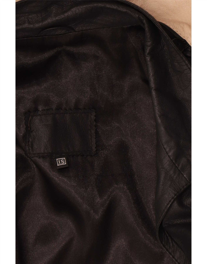 manteau en cuir surdimensionné vintage pour femmes UK 6 XS Noir