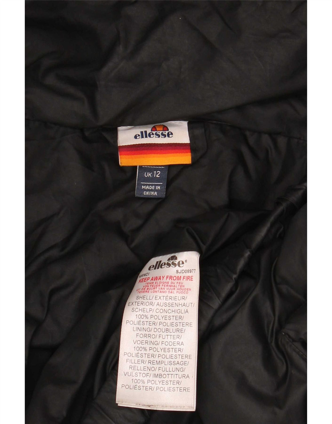 Ellesse Veste matelassée surdimensionnée à capuche pour femme UK 12 Noir moyen Polyester
