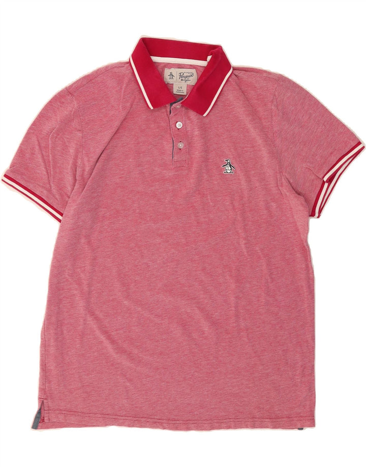 PENGUIN Mens Polo Shirt Large Pink Striped Vintage Penguin and Second-Hand Penguin from Messina Hembry 