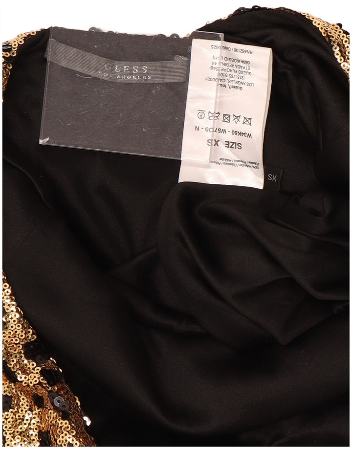 GUESS Robe moulante à manches longues et paillettes pour femme UK 6 XS Doré géométrique