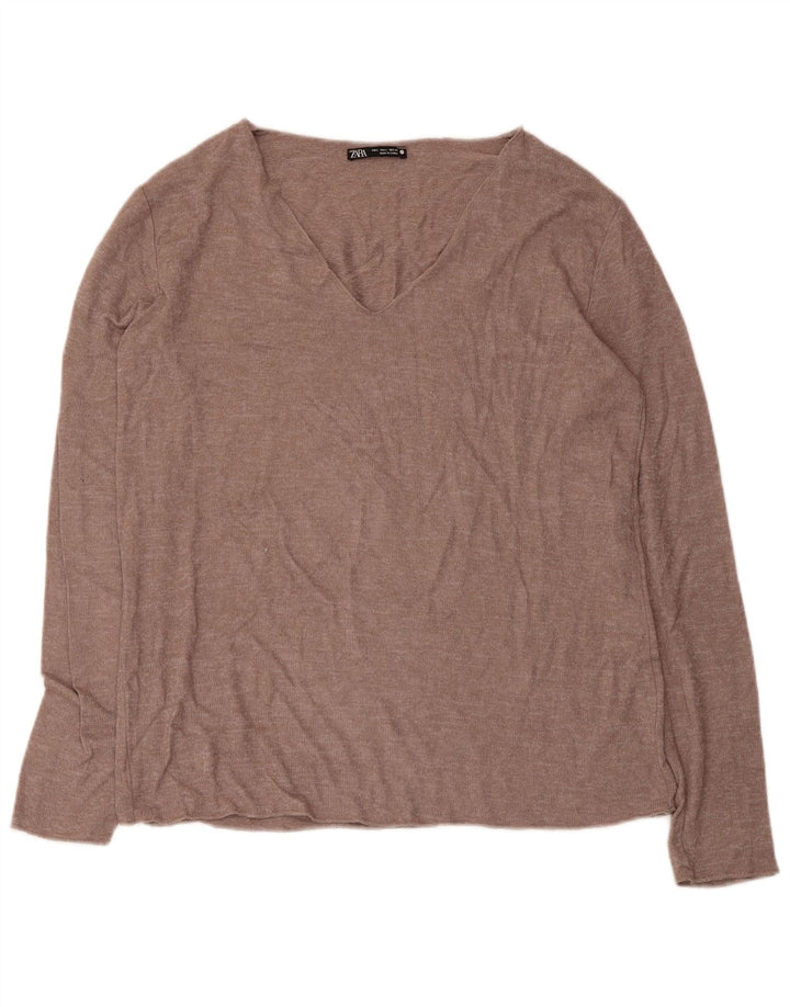 Zara Chemisier Femme Top UK 14 Large Marron Viscose