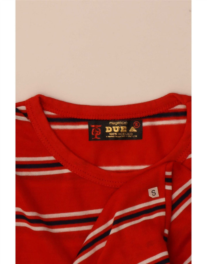 vintage Mens T-Shirt Top Petit Acrylique Rayé Rouge