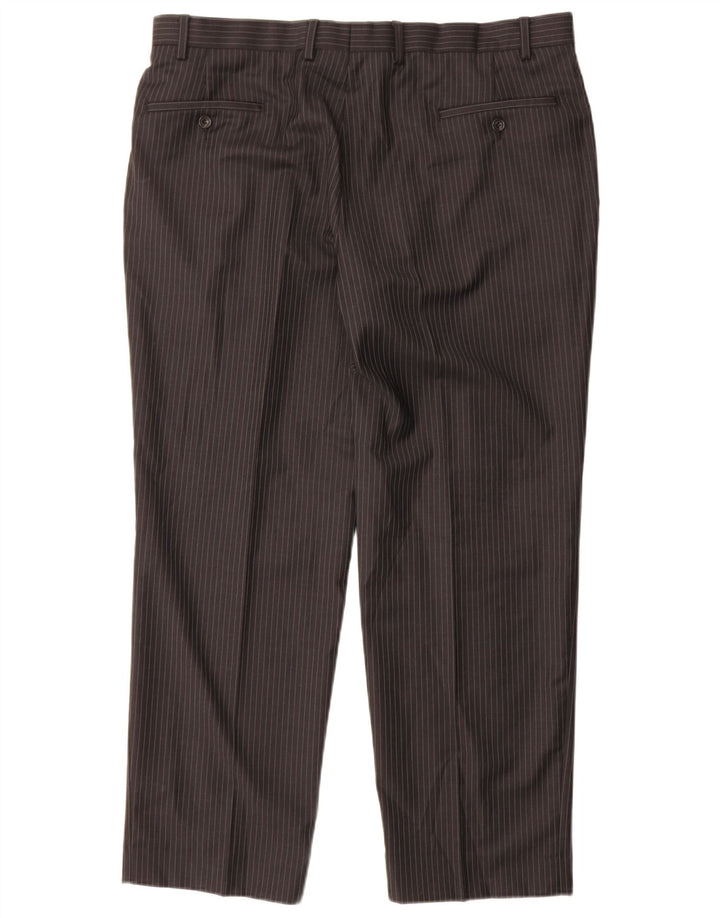 MARKS & SPENCER Pantalon de Costume Droit Homme W38 L29 Laine à Fines Rayures Gris