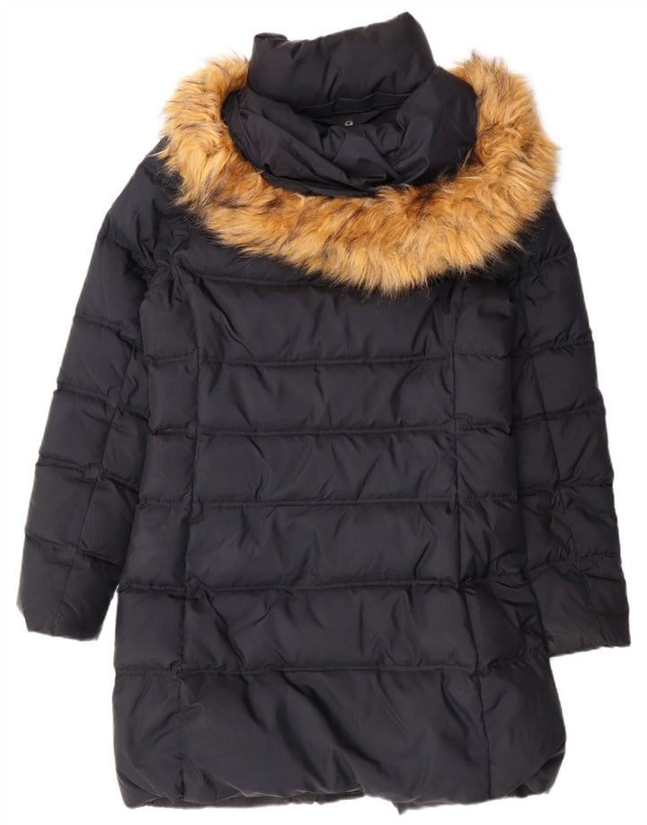 TOMMY HILFIGER Manteau matelassé à capuche pour femme UK 10 Small Bleu marine Polyester