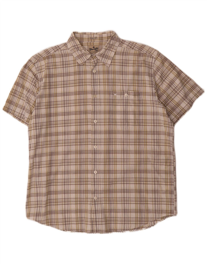 Wrangler Chemise à manches courtes pour homme en coton à carreaux beiges