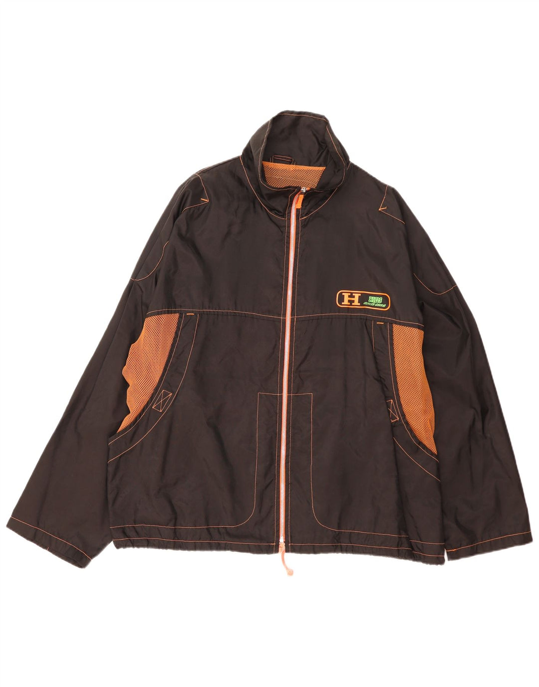 vintage Veste de pluie homme UK 42 XL Noir Colourblock Nylon