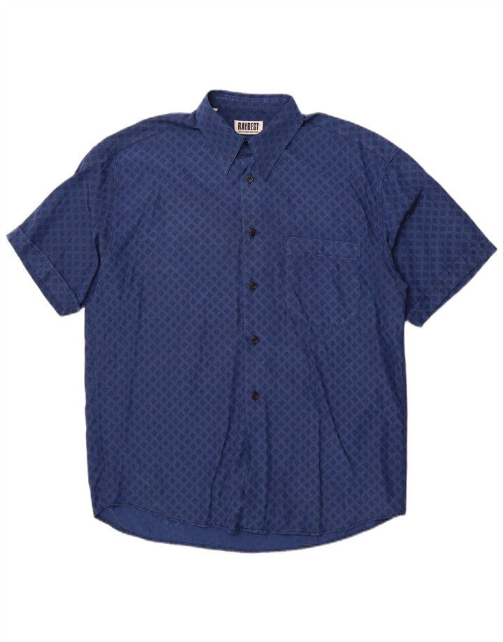 Raybest Chemise à Manches Courtes Homme XL Bleu Marine Géométrique Viscose