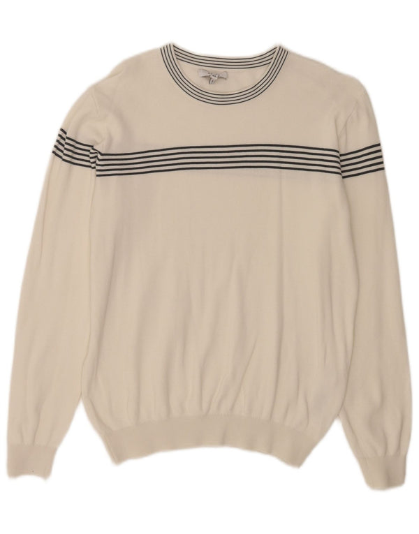 Reiss Mens Boat Neck Jumper Sweater UK 6 XS White Striped Cotton