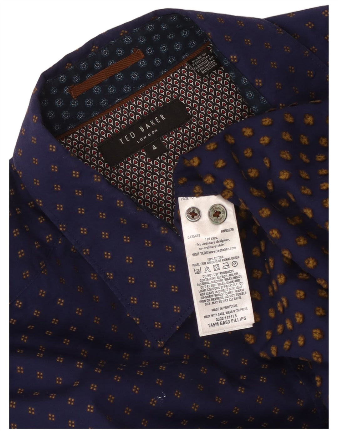Ted Baker Chemise Homme Taille 4 Grand Coton Tacheté Bleu Marine