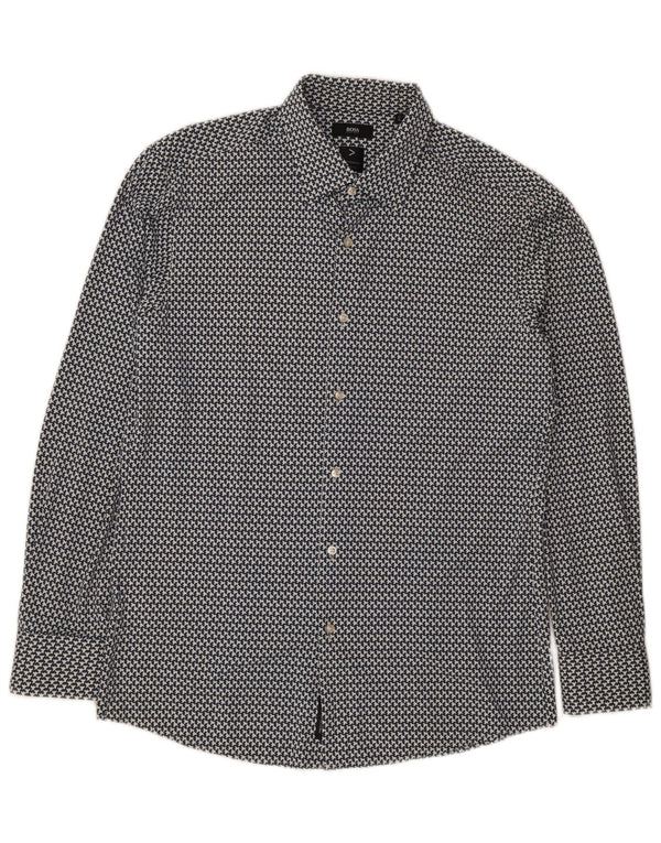 Hugo Boss Chemise slim fit pour homme Taille 42 16 1/2 Large Polyamide géométrique bleu