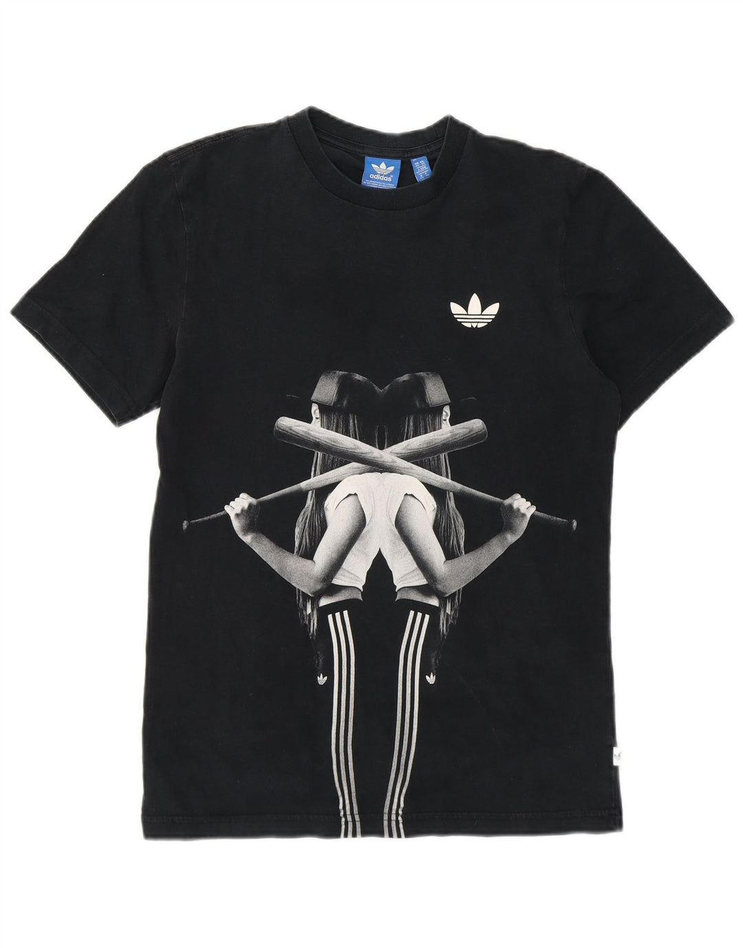Adidas T-shirt graphique pour femme UK 6 XS Noir Coton