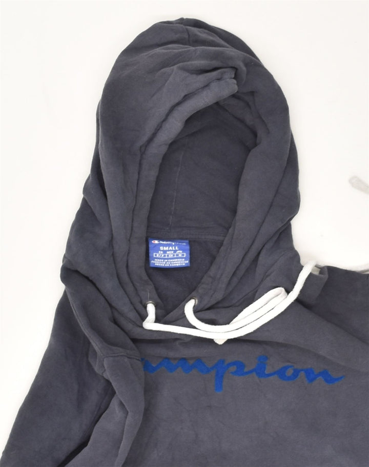 CHAMPION Mens Graphic Hoodie Jumper Small Navy Blue Cotton | Vintage Champion | Thrift | Second-Hand Champion | Used Clothing | Messina Hembry 