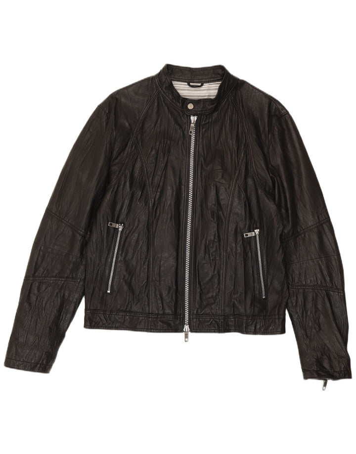 veste en cuir bomber homme vintage IT 52 XL cuir noir