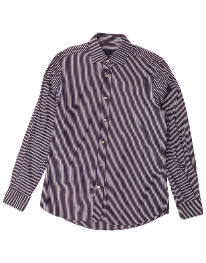 Massimo Dutti Chemise Homme Large Bleu Marine En Coton À Fines Rayures