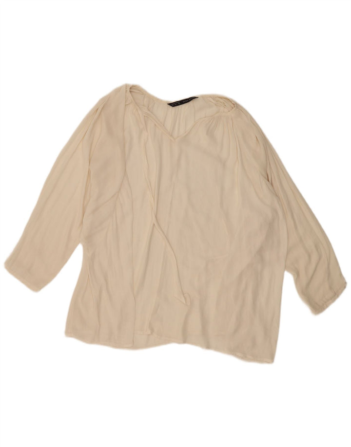 Zara Chemisier surdimensionné à manches longues pour femme UK 16 Large Blanc cassé