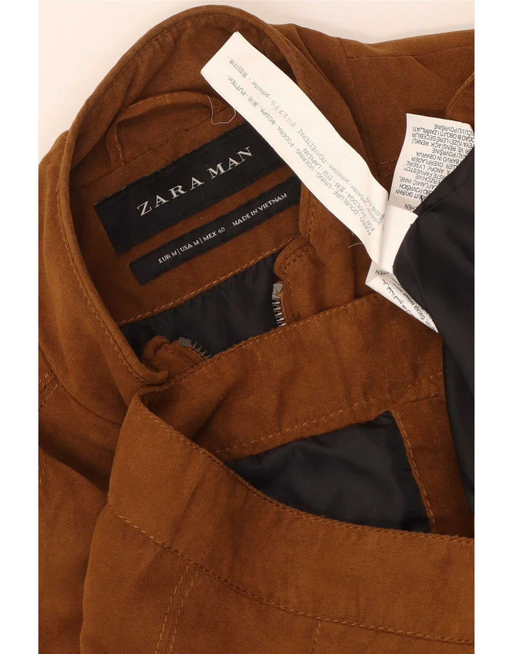 Zara Veste Bomber Homme UK 38 Polyester Marron Moyen