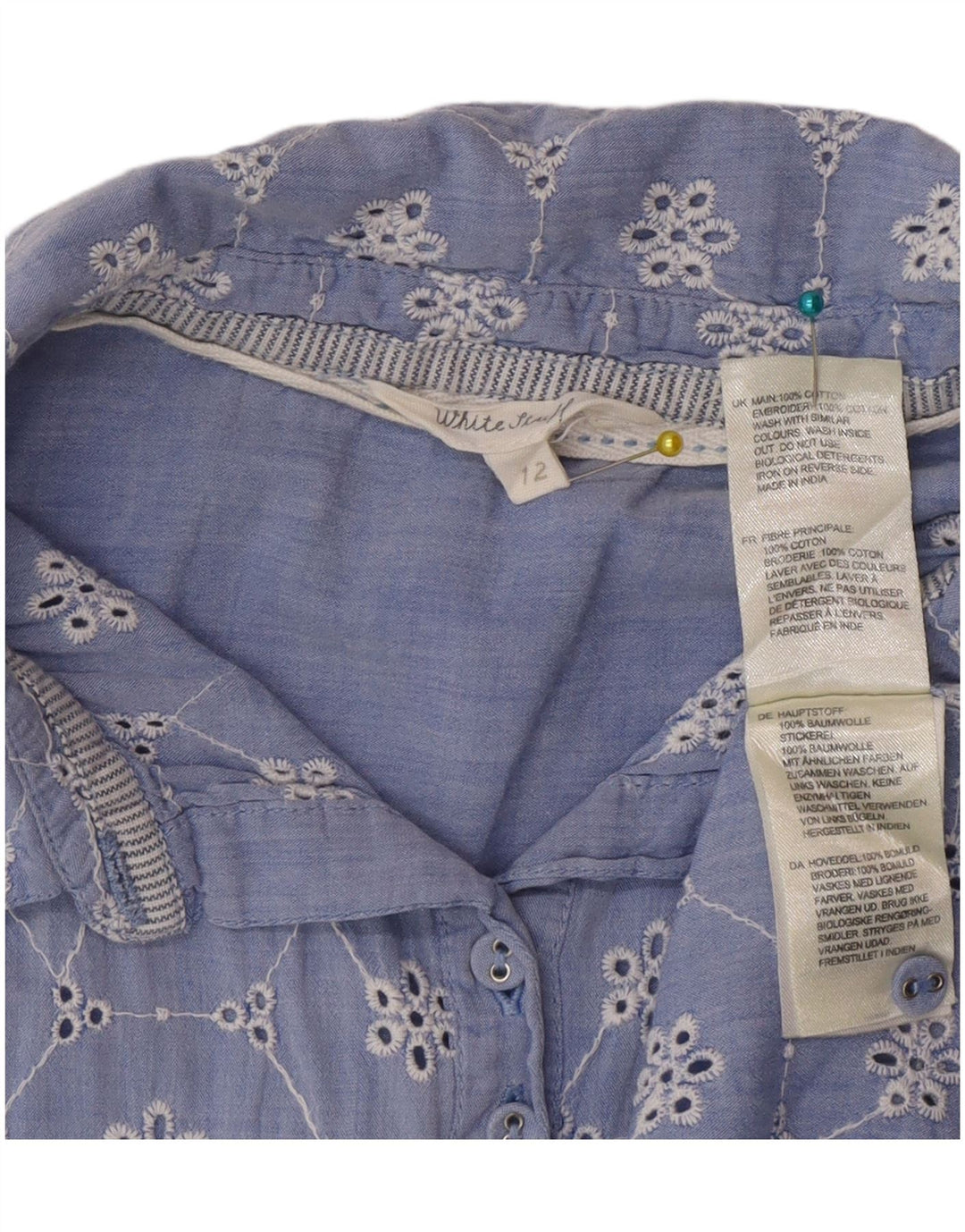 Chemise à manches courtes White Stuff pour femme UK 12 Coton floral bleu moyen