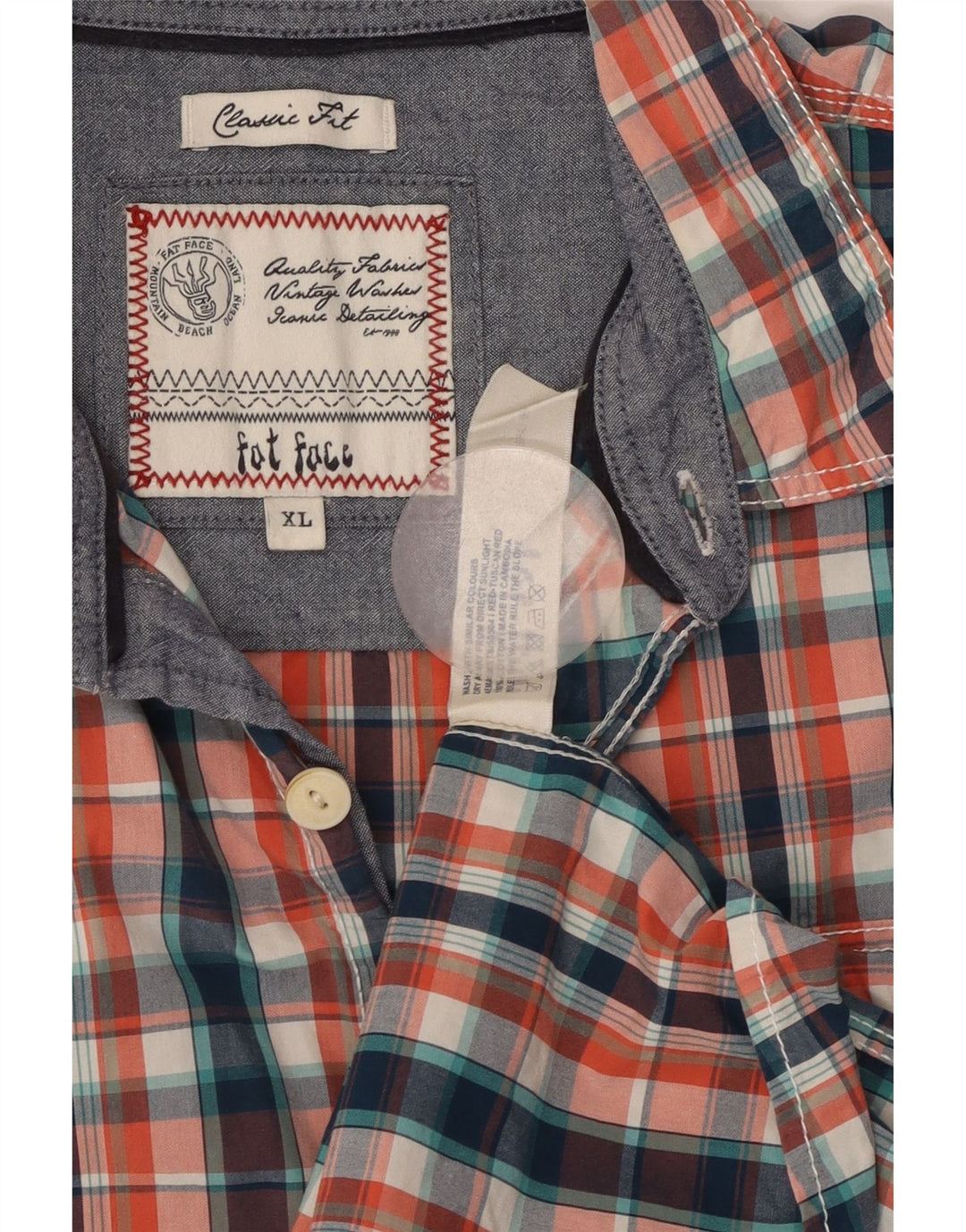 FAT FACE Chemise à manches courtes coupe classique XL en coton à carreaux multicolores pour homme