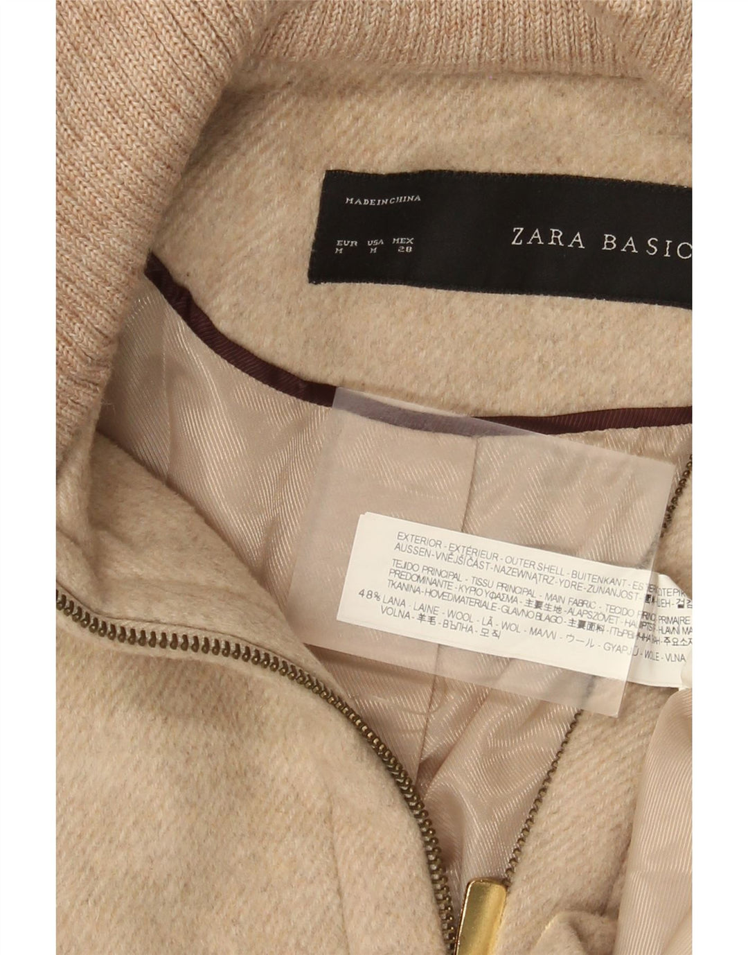 Zara Femme Manteau à capuche UK 12 Laine Beige Moyen