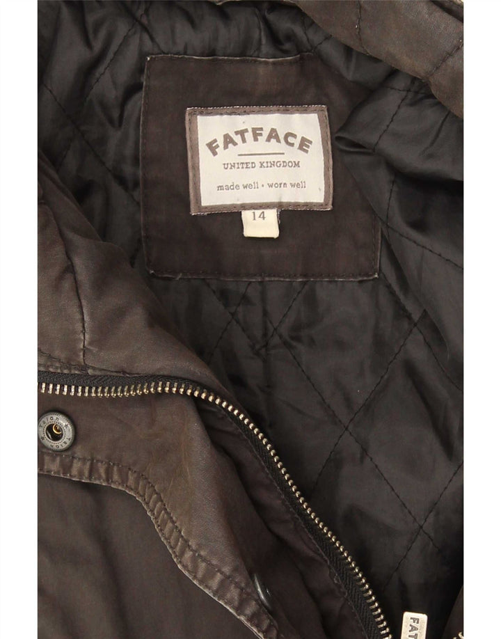 Fat Face Veste Parka Femme UK 14 Large Gris Coton