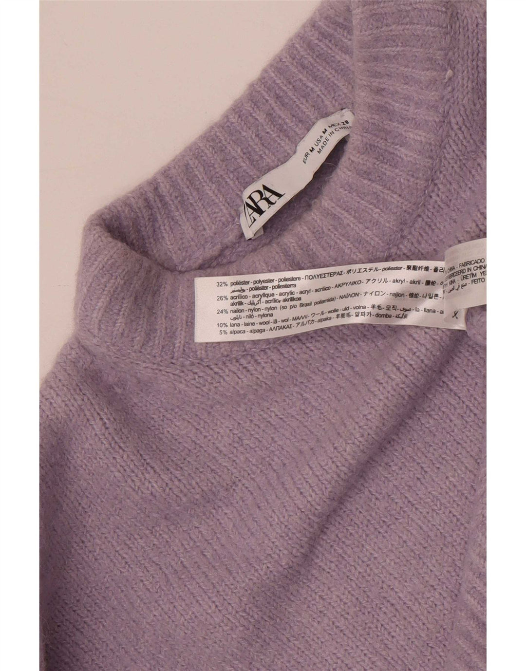 Zara Pull court à col rond pour femme UK 14 Violet moyen Polyester