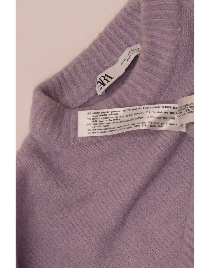 Zara Pull court à col rond pour femme UK 14 Violet moyen Polyester