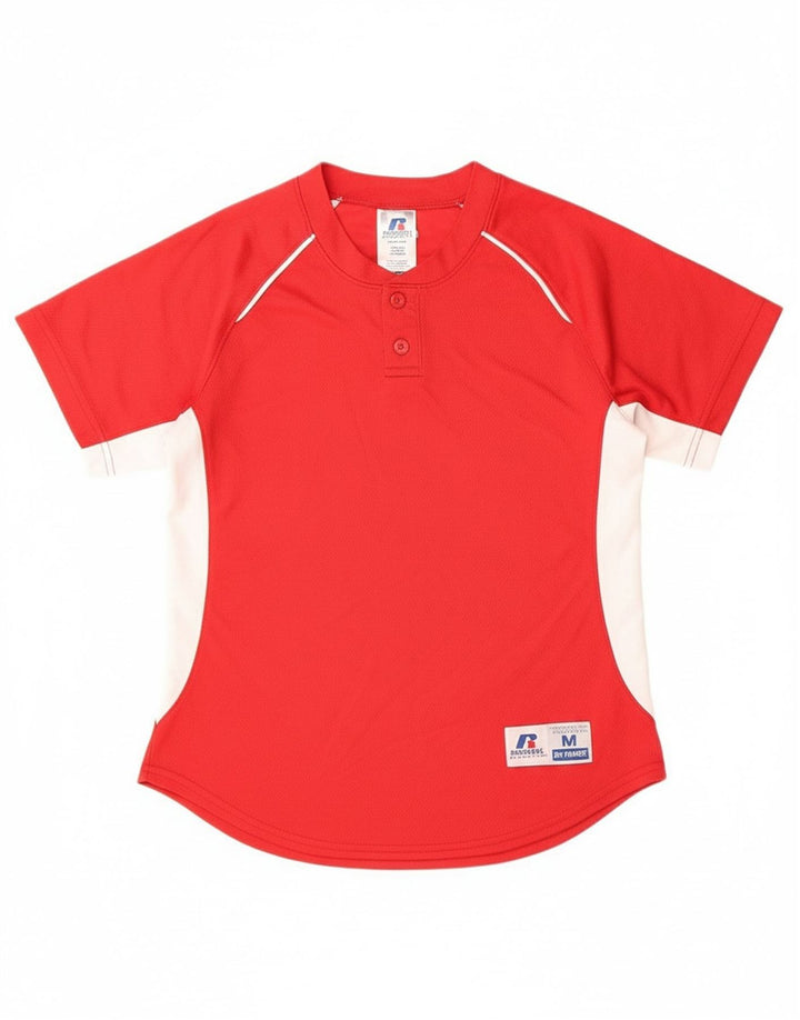 RUSSELL ATHLETIC Boys T-Shirt Top 10-11 Years Medium Red Colourblock